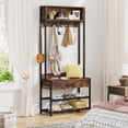 thumbnail image 4 of Tribesigns 3-in-1 Entryway Coat Rack, Brown Vintage Industrial Hall Tree with shoe Bench and Hutch, Mudroom Bench with Storage shelves and Hooks, LargeSize, Wood Accent Furniture with Metal Frame, 4 of 7