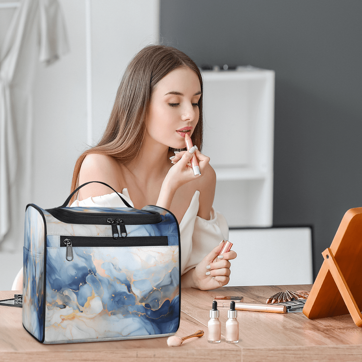 Herdesigns Marble Toiletry Bag for Women, Travel Makeup Bag, Waterproof Hanging Cosmetic Organizer for Toiletries & Makeup Essentials