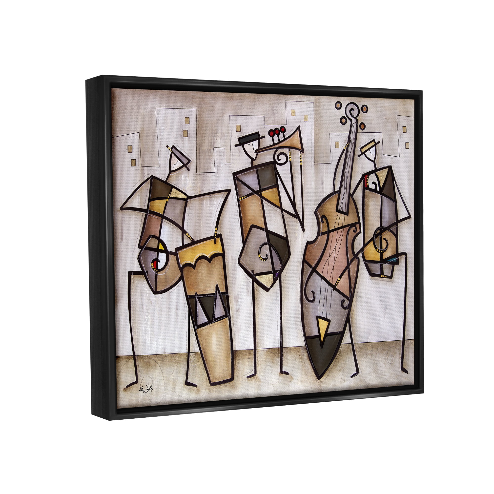Stupell Industries Musical Trio Abstract Modern Painting Jet Black Framed Floating Canvas Wall Art, 24x30, by Eric Waugh
