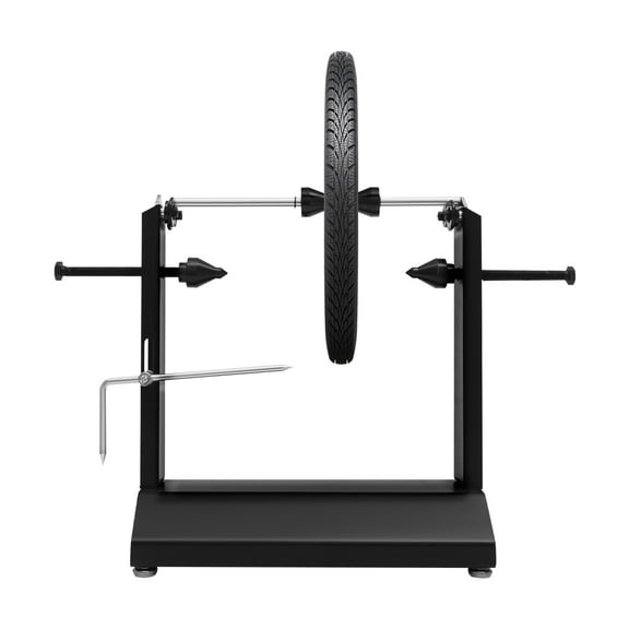 Motorcycle Wheel Truing Stand & Balancer with Adjustable Foot Pads and Centering Cones, 30kg Capacity, Accurate Wheel Repair and Balancing Tool