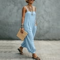 thumbnail image 3 of Baggy Linen Jumpsuits for Women Sleeveless Square Neck Overall Rompers Pleated Loose Casual Jumpsuit Blue, XL, 3 of 7