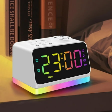 Digital Alarm Clock with FM Radio for Bedroom, 8 Colors Night Light with 2 Charging Port, Sleep Sound Machines with Timer, Dual Alarm, Loud Alarm and Easy to Use for Seniors and Kids as Gift