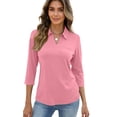 thumbnail image 5 of Dwellite Womens Polo Shirts 3/4 Sleeve V Neck Tops Dressy Business Casual Collared Blouses With Pocket Pink S, 5 of 5