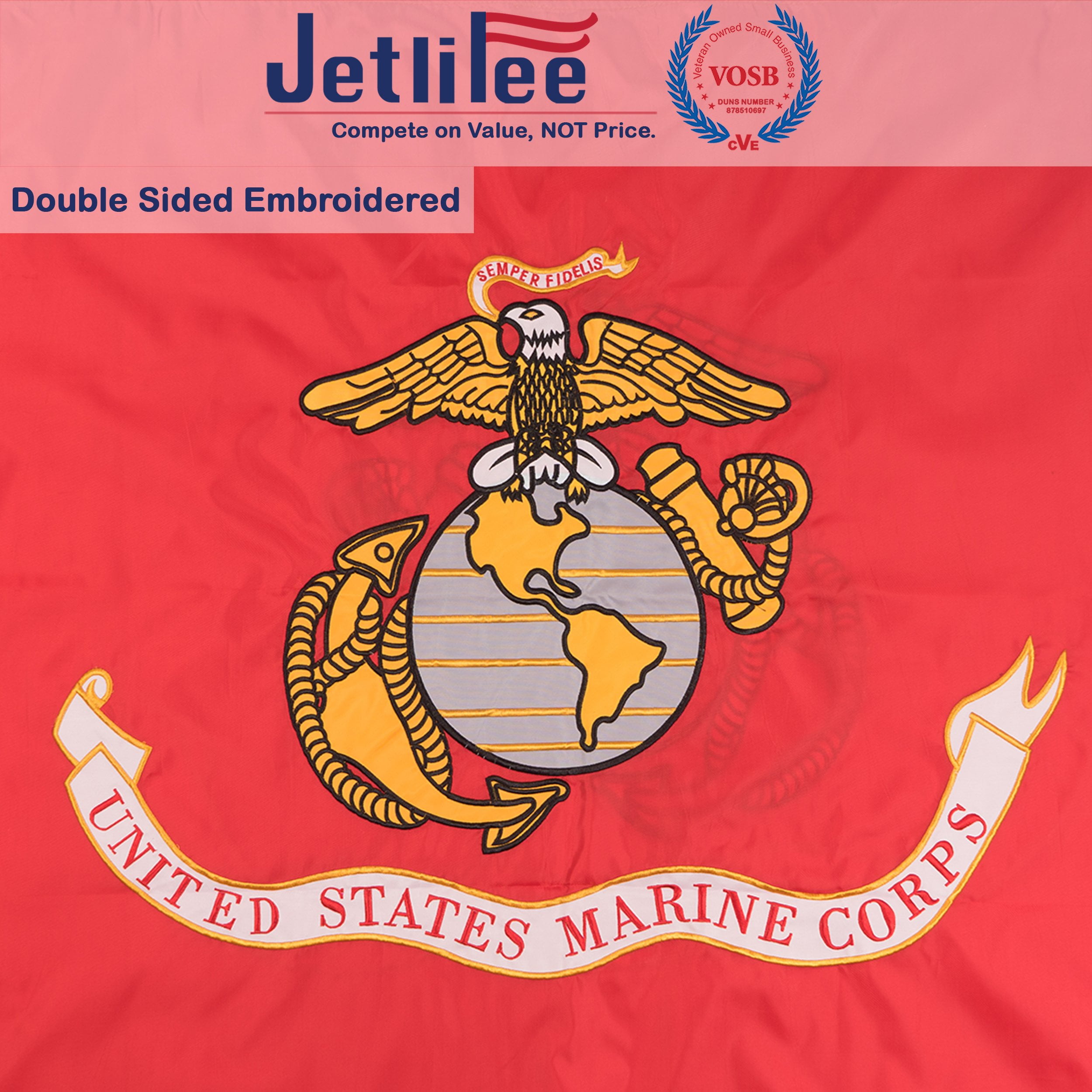 3x5 Embroidered USMC Marines Marine Semper Fi Double Sided 2ply 300D Nylon Flag 