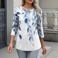thumbnail image 6 of LangJing Women's 3/4 Sleeve T Shirts Floral Printed Button Summer Top Dressy Casual Basic Tees Shirt Tunic Blouses Multicolor,XL, 6 of 8