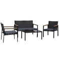 thumbnail image 2 of Stylish 4 Piece Black Rattan Wicker Patio Furniture Set with Grey Cushions, 2 of 7
