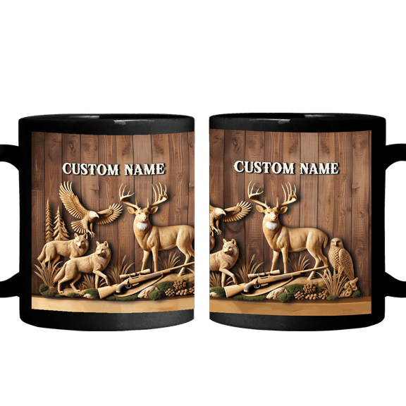 Lotusprinthandmade Personalized Hunting Best Hunter Ever Black Ceramic Mug (11oz) (Made In US), Best Hunter Ever Coffee Mug, Personalized Hunting Gift Mug