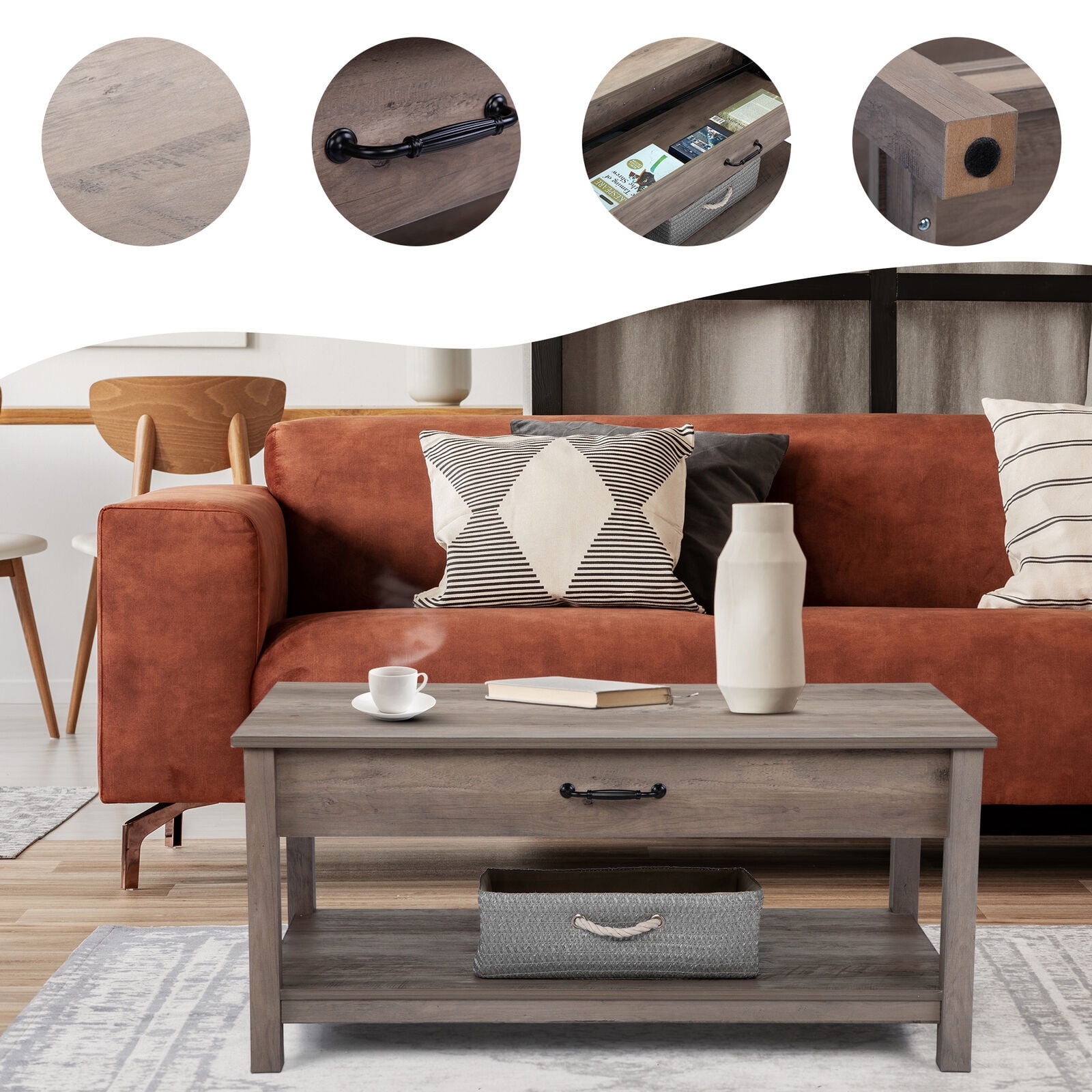 Private Jungle Rustic Lift Top Coffee Table W/ Hidden Storage Compartment and Open Shelf Home,Gray Private Jungle Rustic Lift Top Coffee Table W/ Hidden Storage Compartment and Open Shelf Home,Gray