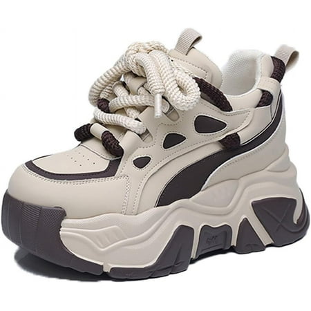 Women s Lace-up Chunky Platform Casual Sneakers Fashion Round Toe Low Top Breathable Dad Shoes Comfortable Non-Slip Height Increase Sport Shoes