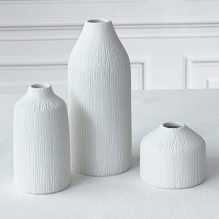 Boho Ceramic White Bud Vases by Kate Aspen (Set of 3) - Boho Vases for Pampas Grass, Eucalyptus, Dry Flowers & Plants | Shelf Decoration, Mantel Decor