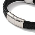 thumbnail image 3 of Men's Black PU Leather Cord Bracelets Lock 304 Stainless Steel Link Bracelets with Magnetic Clasps Silver 8-3/4 inch(22.1cm) DIY, 3 of 4