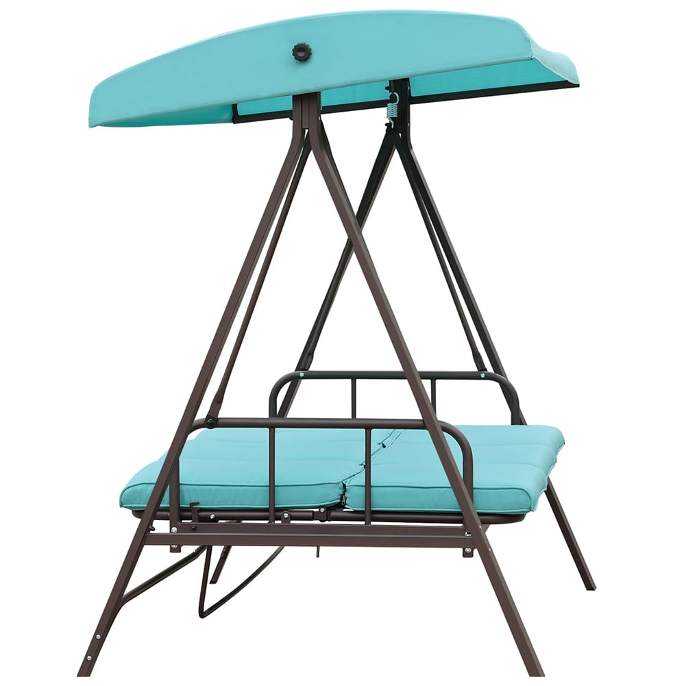 Kepooman 3 Persons Luxury Outdoor Porch Swing Chair, Foldable Hanging Porch Swing Chair Seat for Porch, Patio, Garden, Blue-Green Kepooman 3 Persons Luxury Outdoor Porch Swing Chair, Foldable Hanging Porch Swing Chair Seat for Porch, Patio, Garden, Blue-Green