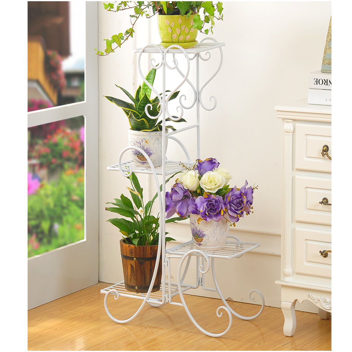 4 Tiers Metal Plant Stand Flower Pot Rack Holder Display Garden Decor Whi 