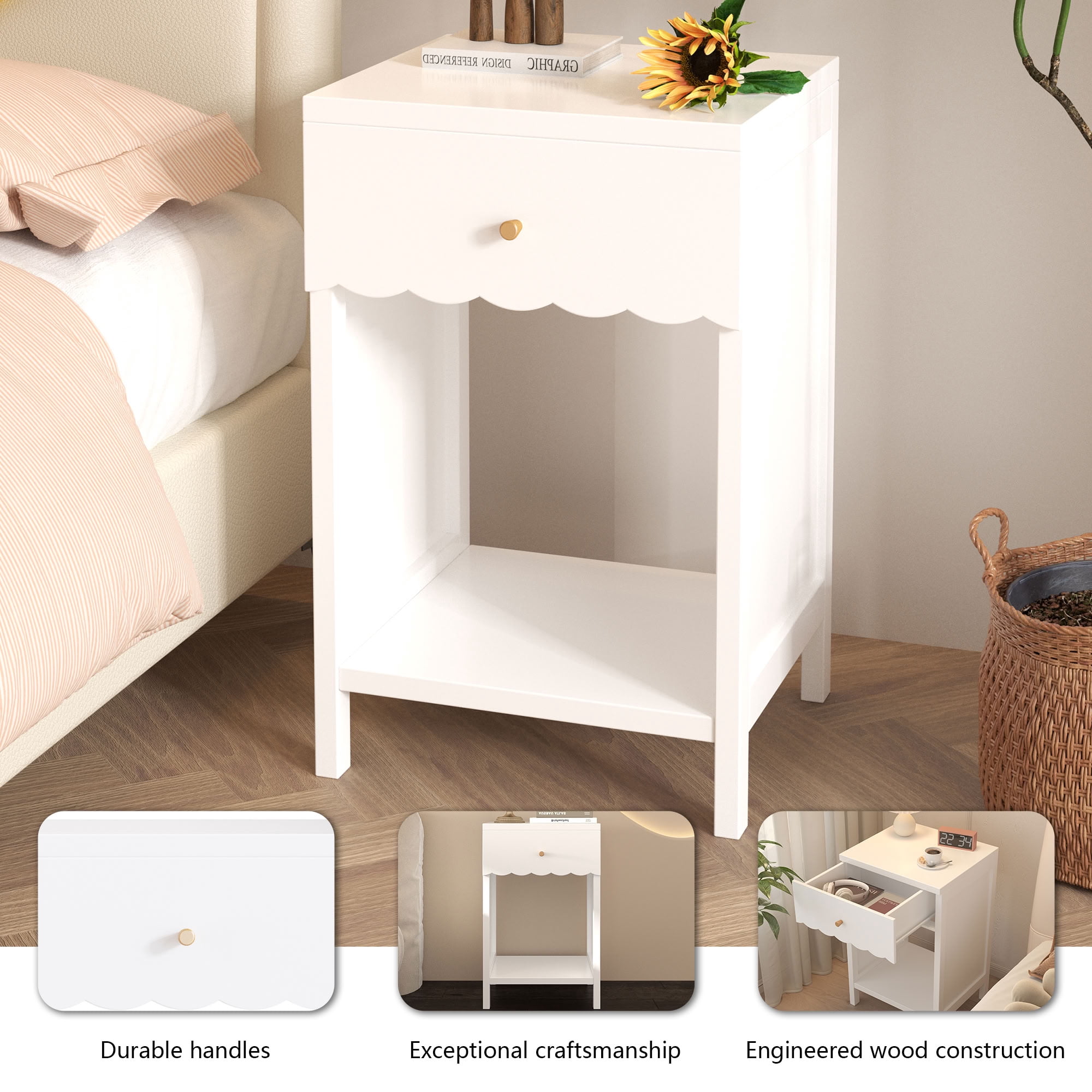 MAYEERTY Modern Nightstand with Drawer and Open Shelf, Bedside End Table for Kids Girls Bedroom Living Room Small Spaces
