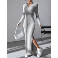 thumbnail image 1 of Vestido sexy de punto con cuello en V y cuello inverso para mujer, suéter básico elástico de manga larga para otoño e invierno, 1 of 5