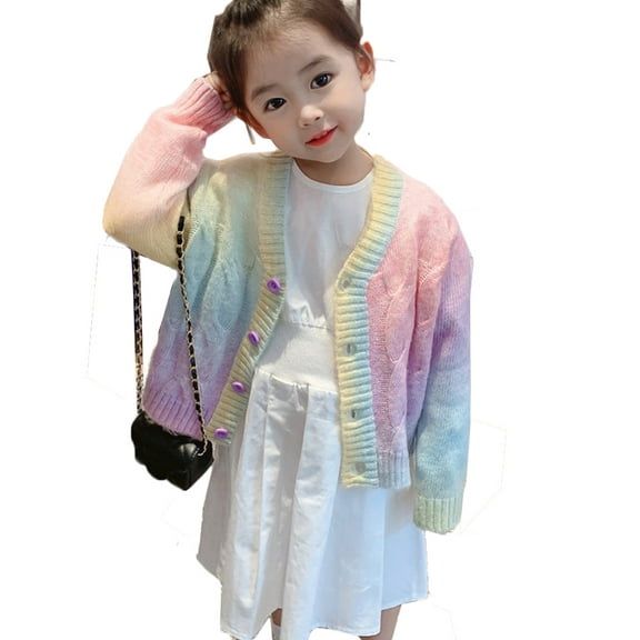 Toddler Kids Girl Rainbow Tie-dye Cardigan Knit Sweater Coat Outerwear,2-9T