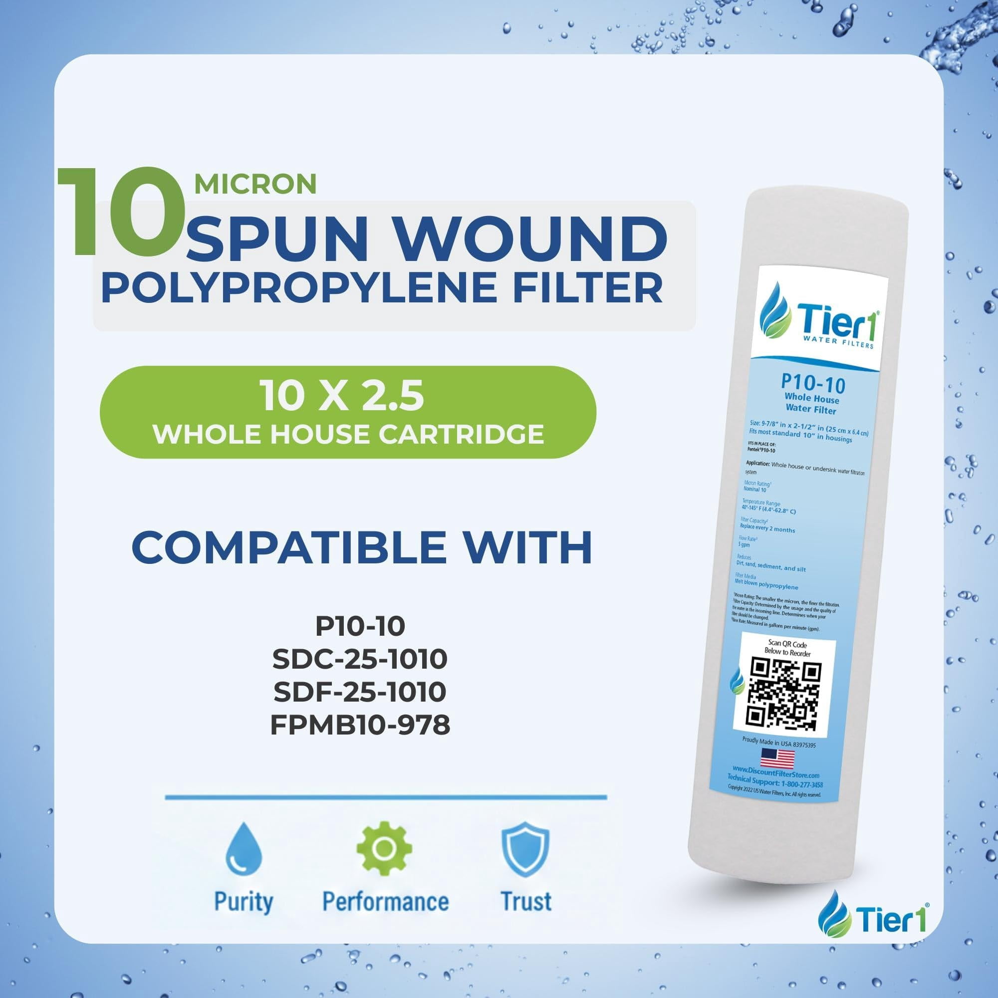 Tier1 10 Micron 10 Inch x 2.5 Inch | 12-Pack Spun Wound Polypropylene Whole House Sediment Water Filter Replacement Cartridge | Compatible with Pentek P10-10, Hydronix SDC-25-1010, Home Water Filter