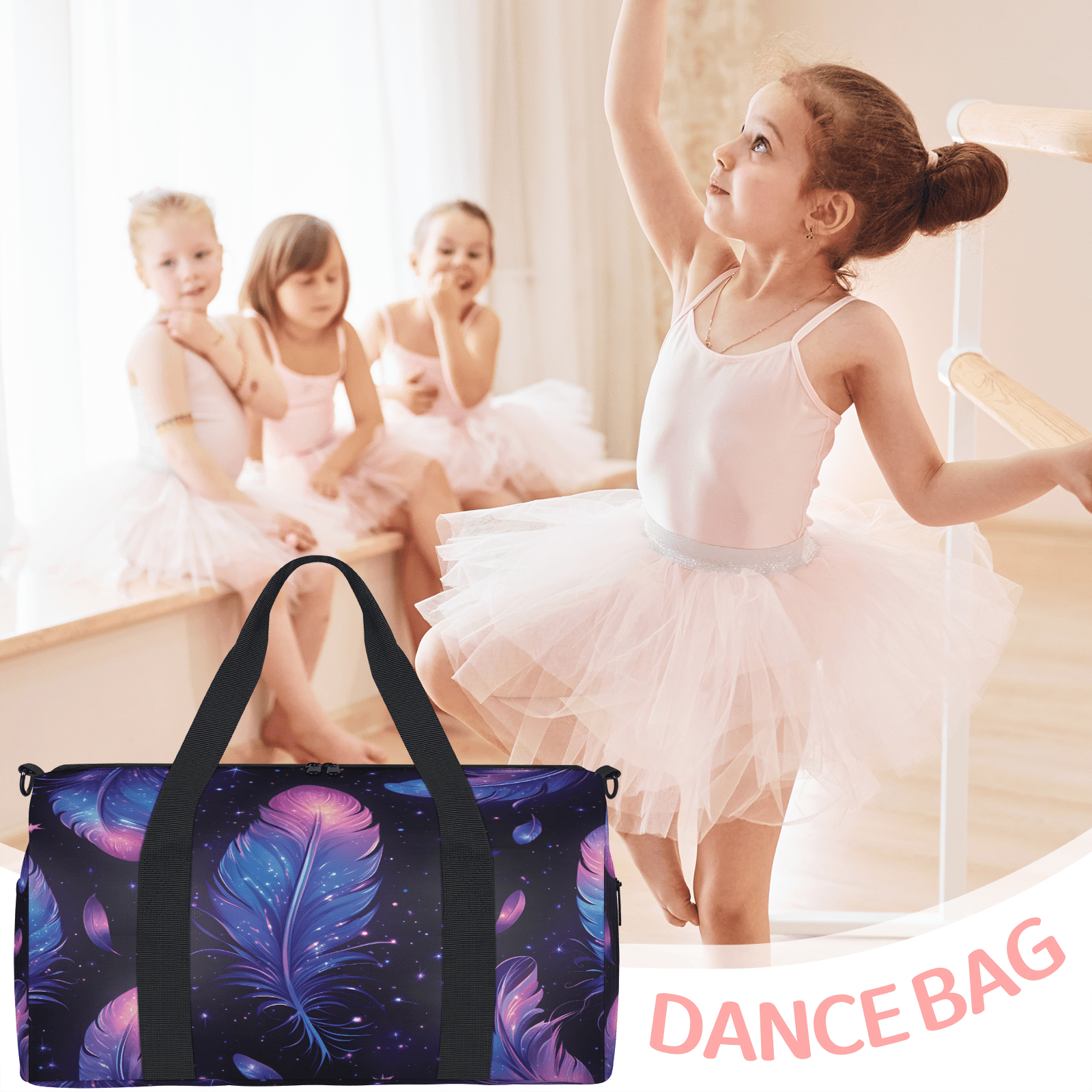 Herdesigns Watercolor Feather Gym Bag for Women, Duffle Bag for Travel Sport, Lightweight Waterproof Carry on Weekender Dance Yoga Workout Bags