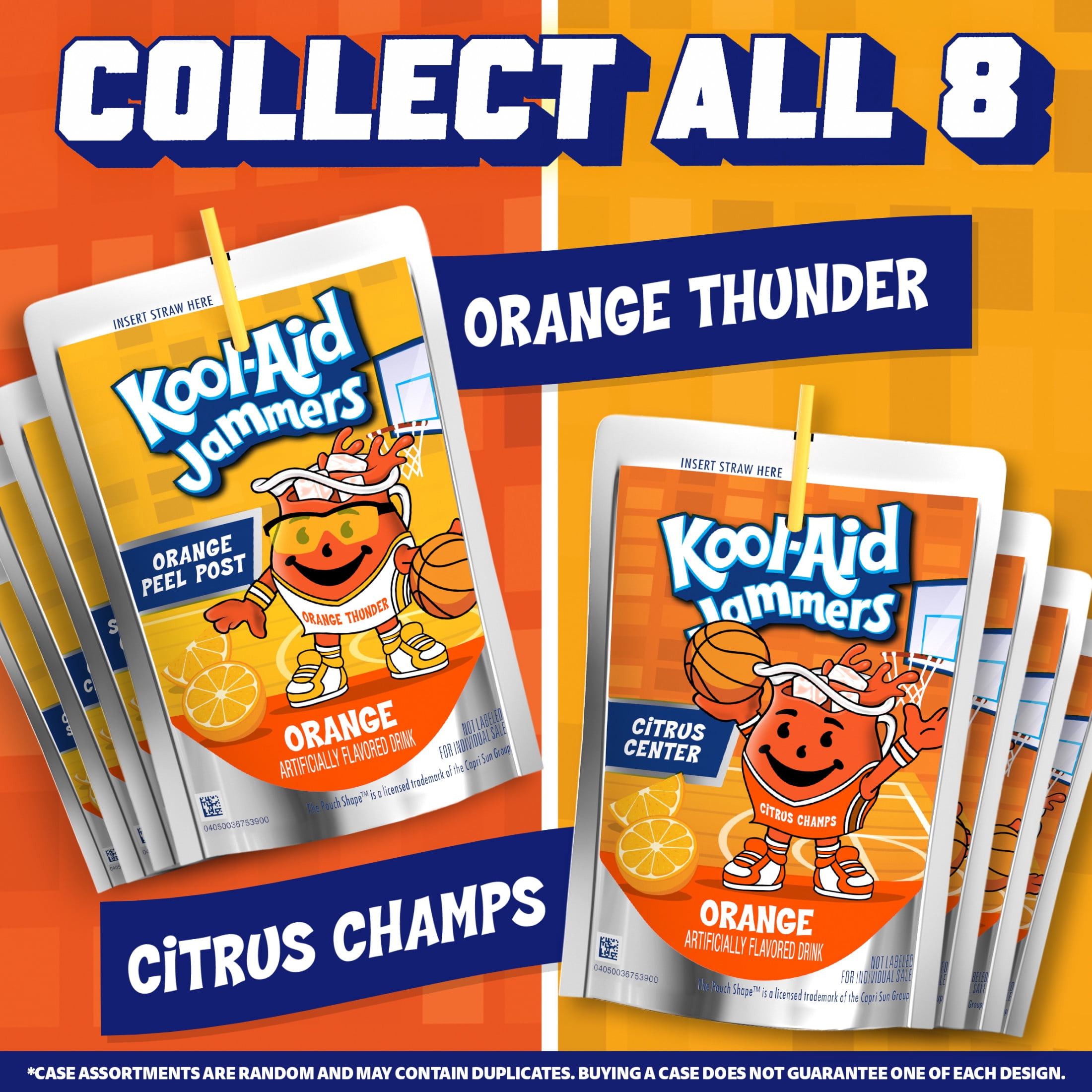 Kool-Aid Jammers Orange Thunder vs Citrus Champs Artificially Flavored Drink, 10 Pouches, for On-the-Go, on the Bench, or in the Stands, Orange Flavor, No Artificial Dyes, 6 fl oz
