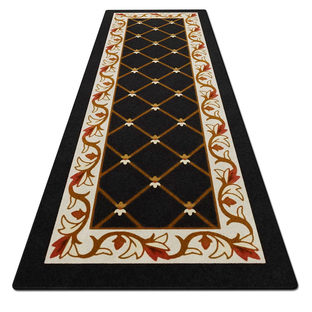 SkidResistant Carpet Runner Traditional Lattice with Floral Border