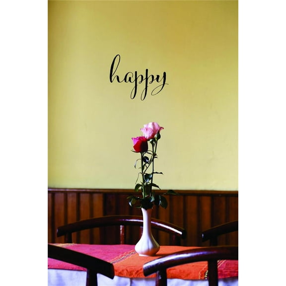 Decal Wall Sticker - Happy Text Lettering Inspirational Life QuoteHome Decor Picture Art 16x24 Inches