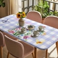 thumbnail image 3 of Easter Bunny Table Cloths for 6 Foot Rectangle Tables, Spring Flower Daisy Tulips Purple Plaid Patio Waterproof Elastic Fitted Tablecloths, Washable Rectangular Table Cover for Camping, 3 of 8