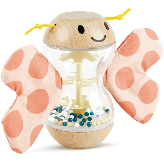 Hape: Butterfly Rainmaker Robert - Soft Peach Colored Baby Teether & Shaker Toy, Detachable Wings, Sensory Play, Infant-Baby-Toddler Ages 0mo 