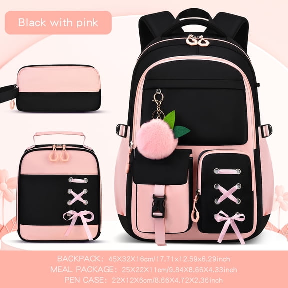 KKLDOGS 3PCS Backpack with Lunch Box Set, Cute Kawaii Bookbag Backpack Aesthetic Large Laptop Backpack for Friends and families