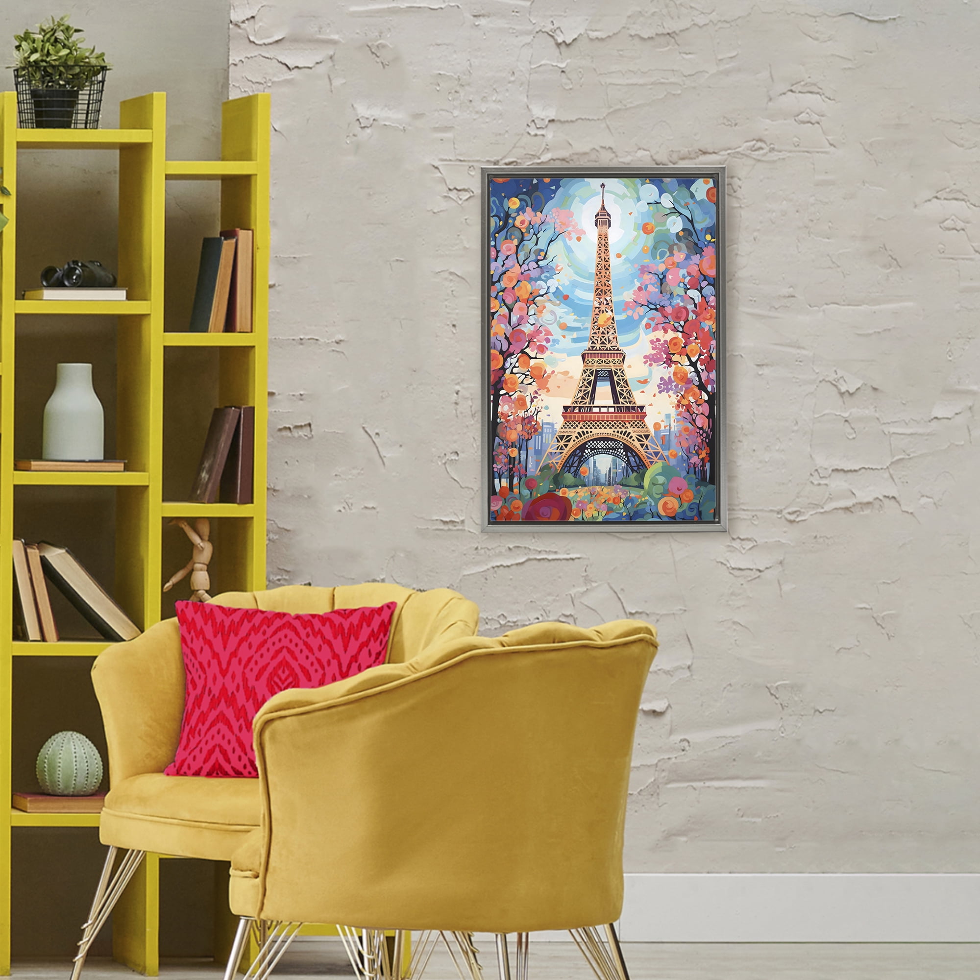 Stupell Industries Eiffel Tower Nighttime Bloom Gray Framed Floater Canvas Wall Art, design by Creative Studio