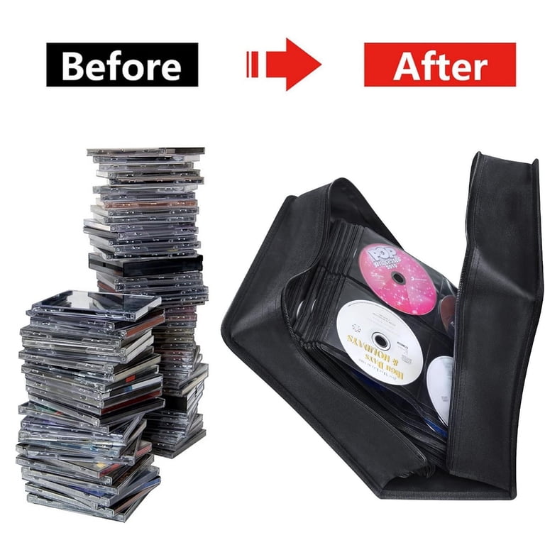 Qaltgc, CD Case, 400 Capacity, Black Leather, Travel Compatible