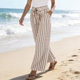 thumbnail image 4 of Textilo Striped Lounge Pants for Women Wide Leg Drawstring Pants with Pockets Elastic Waist Palazzo Trousers Lightweight Comfy Lounge Summer Beach Boho Clothing,Khaki L, 4 of 5