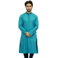 thumbnail image 2 of Atasi Men's Long Green Cotton Mandarin Collar Shirt Ethnic Clothing-Small, 2 of 8