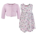 thumbnail image 3 of Hudson Baby Infant and Toddler Girls Cotton Dress and Cardigan Set, Pink Purple Pretty Floral, 3-6 Months, 3 of 5