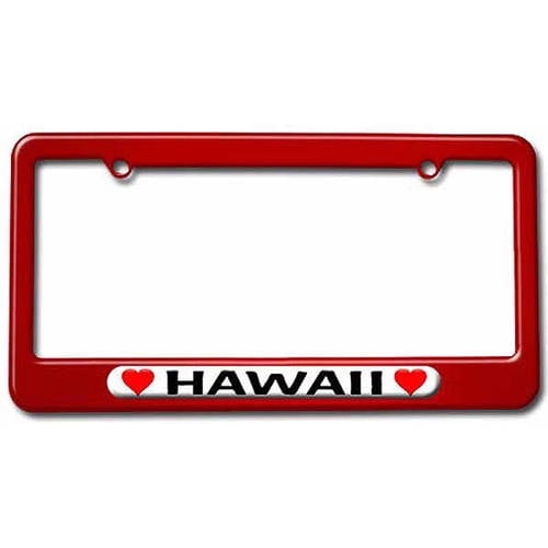 Hawaii Love with Hearts License Plate Tag Frame, Multiple Colors