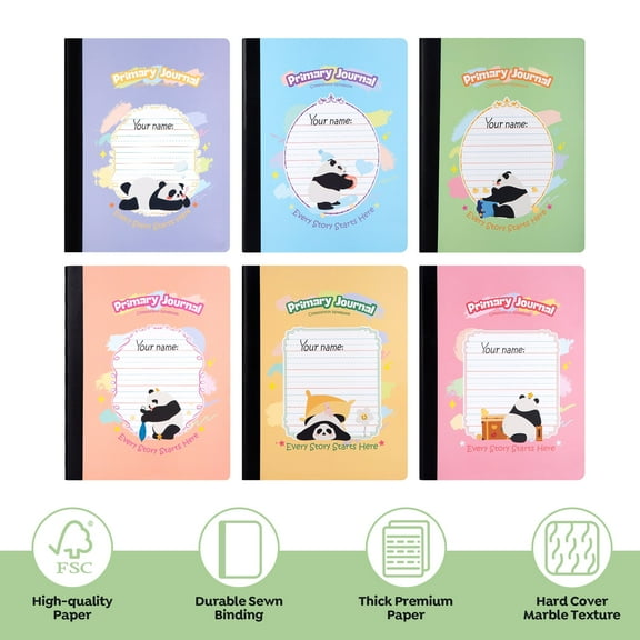 Deli 6 pack Primary  Journal 100 Sheets Composition Notebook, 9.75 x 7.5, Half Page Ruled