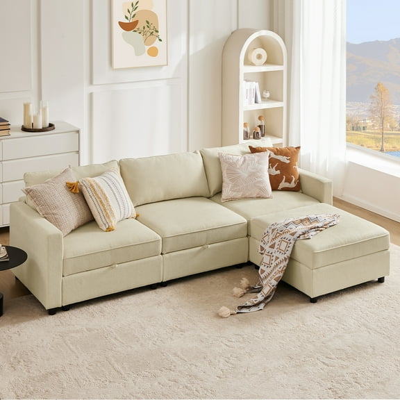 GIANNA Modular Sectional Sofa, L Shaped Couch Set for Living Room, 4 Seater Comfy Cloud Couches with Movable Ottoman
