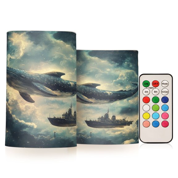 Yayeee Flameless Candles with Remote Flickering Battery Operated Multi Color Changing, Beige Floating Whale