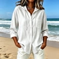 thumbnail image 1 of Neewe Womens V Neck 3/4 Sleeve Button Down Plain Shirts Comfy Hooded Shacket Hoodie Blouse 2026, 1 of 6