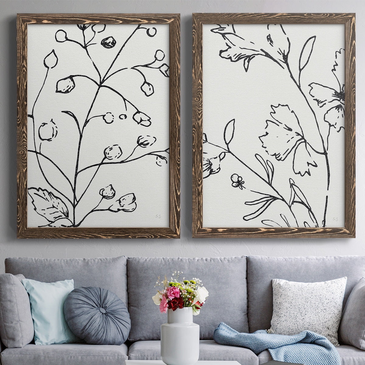 Botanical Sketch I - Premium Framed Canvas 2 Piece Set - Ready to Hang