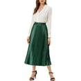 thumbnail image 3 of INSPIRE CHIC Women's Skirts Metallic Elastic Waist Midi Pleated Party Skirt XL Drak Green, 3 of 9