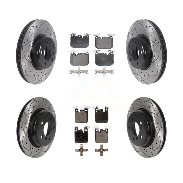 Transit Auto Front Rear Coated Drilled Slotted Disc Brake Rotors and Semi-Metallic Pads Kit for Car 2015 BMW 428i with Blue Painted Calipers 330mm Diameter Rotor KDF-101112