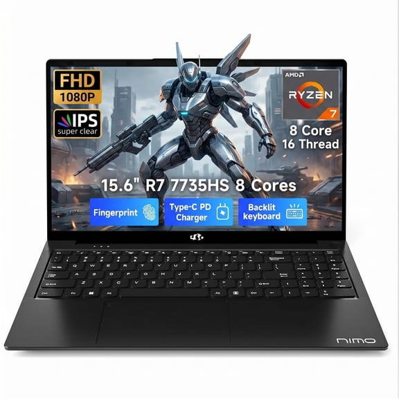Pre-Owned NIMO Gaming Laptop 15.6", AMD Ryzen 7 7735HS (Boost 4.75GHz), 16GB DDR5 RAM, 512GB PCIe 4.0 SSD, Windows 11 Home, 1080P FHD Display, Backlit Keyboard, 100W PD Fast Charge