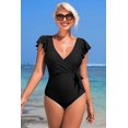 thumbnail image 4 of ATTRACO One Piece V Neck Bathing Suit Tie Front Ruched Swimwear S-XL, 4 of 7