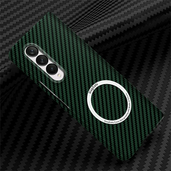 SaniMore for Samsung Galaxy Z Fold 5 7.6" 2023 Case, Carbon Fibre Texture Shockproof Anti-drop Lens All-inclusive Heavy Duty Protective Slim Light Wireless Charging Magnetic Case, Green