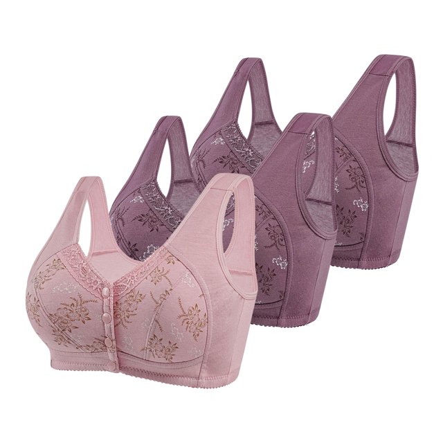 Posijego 3 Pack Womens Front Closure Bra Plus Size Wireless Everyday Bra No Underwire Full Coverage Bra for Women