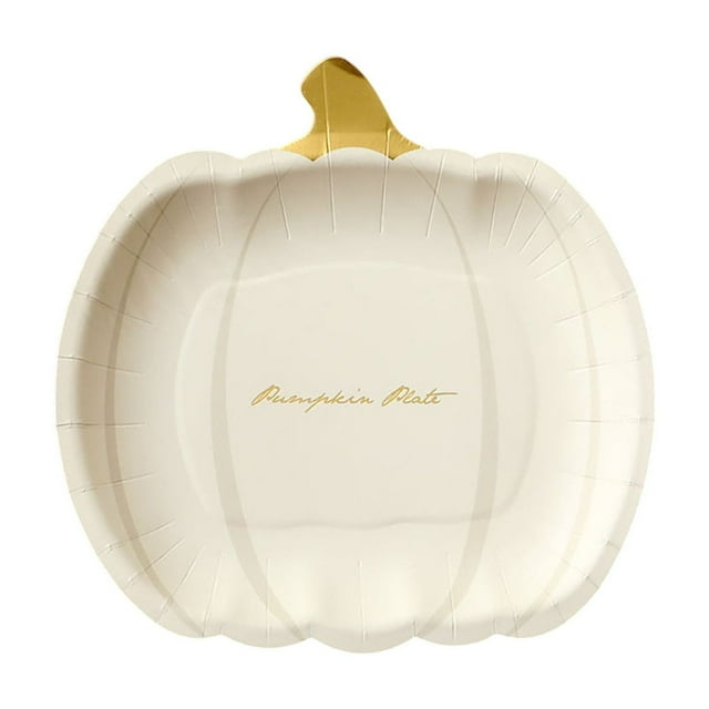 SLYNSHome 10 Pcs Assiettes en Papier Citrouille Assiettes Jetables d'Automne 7 Pouces Assiette de Souper de l'Action de Grâce Récolte pour Cadeaux de Fête d'Automne - Blanc