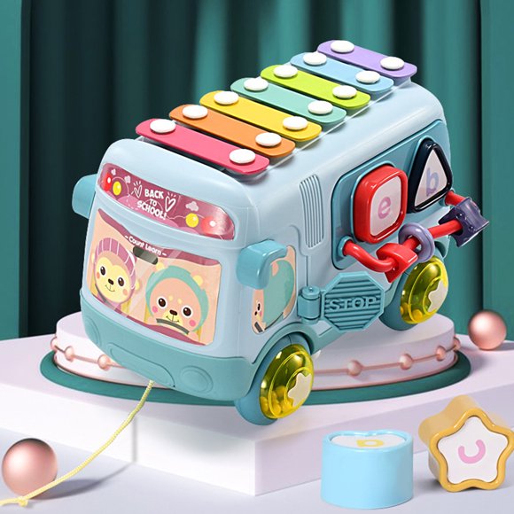 Pompotops Toys Games Kids,Christmas Decorations,Baby Toys Clearance,Novelty Gag Toys,Puzzle Eight-tone Hand Knocking On The Piano,Baby Two-in-one Bus Musical Instrument,Children's Music Toy,Rattle