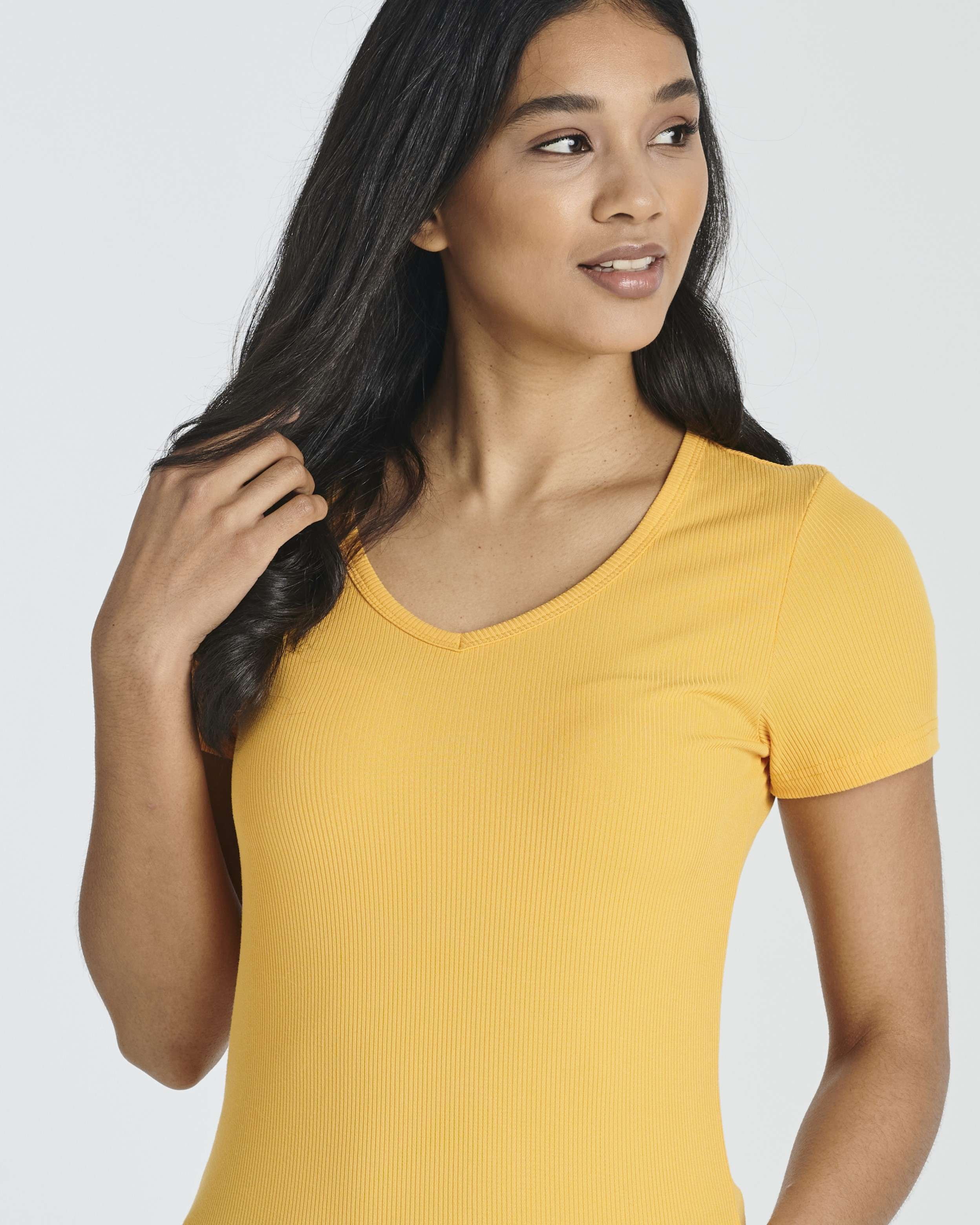 5 Pack: Women's Soft Ribbed Short Sleeve V-Neck T-Shirt Casual Summer Tee Shirts