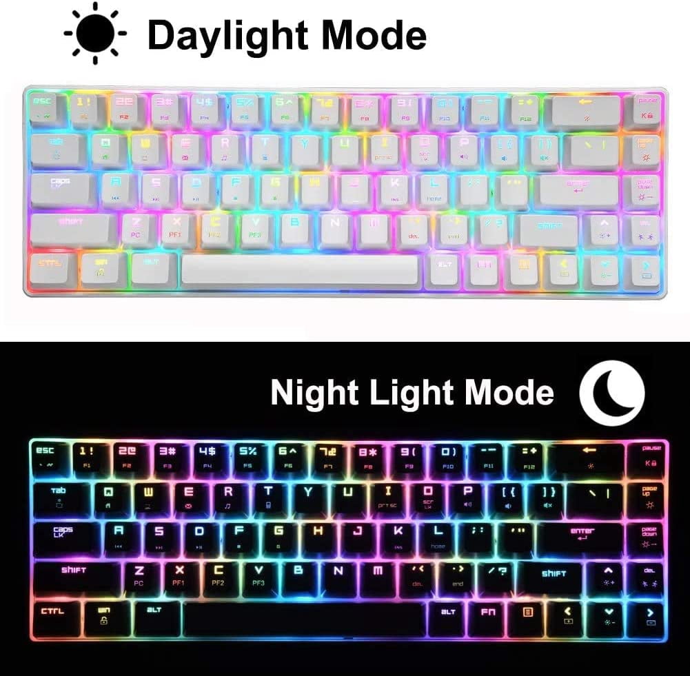 60% Wired Mechanical Gaming Keyboard, Blue Switch Mini 68 Keys Wired Type C 18 Backlit Effects,Lightweight RGB 6400DPI Honeycomb Optical Mouse,Gaming Mouse pad for Gamers and Typists (White)