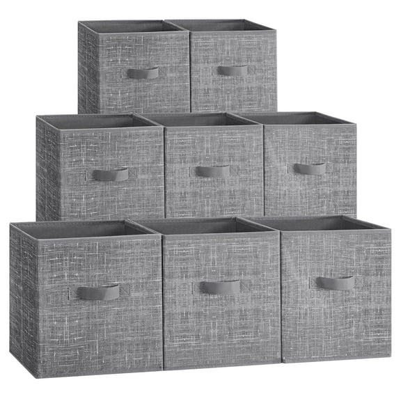 8 Storage Cubes, 11" Non-Woven Fabric Bins with Double Handles Closet Organizers for Bedroom Living Room Cattail Gray